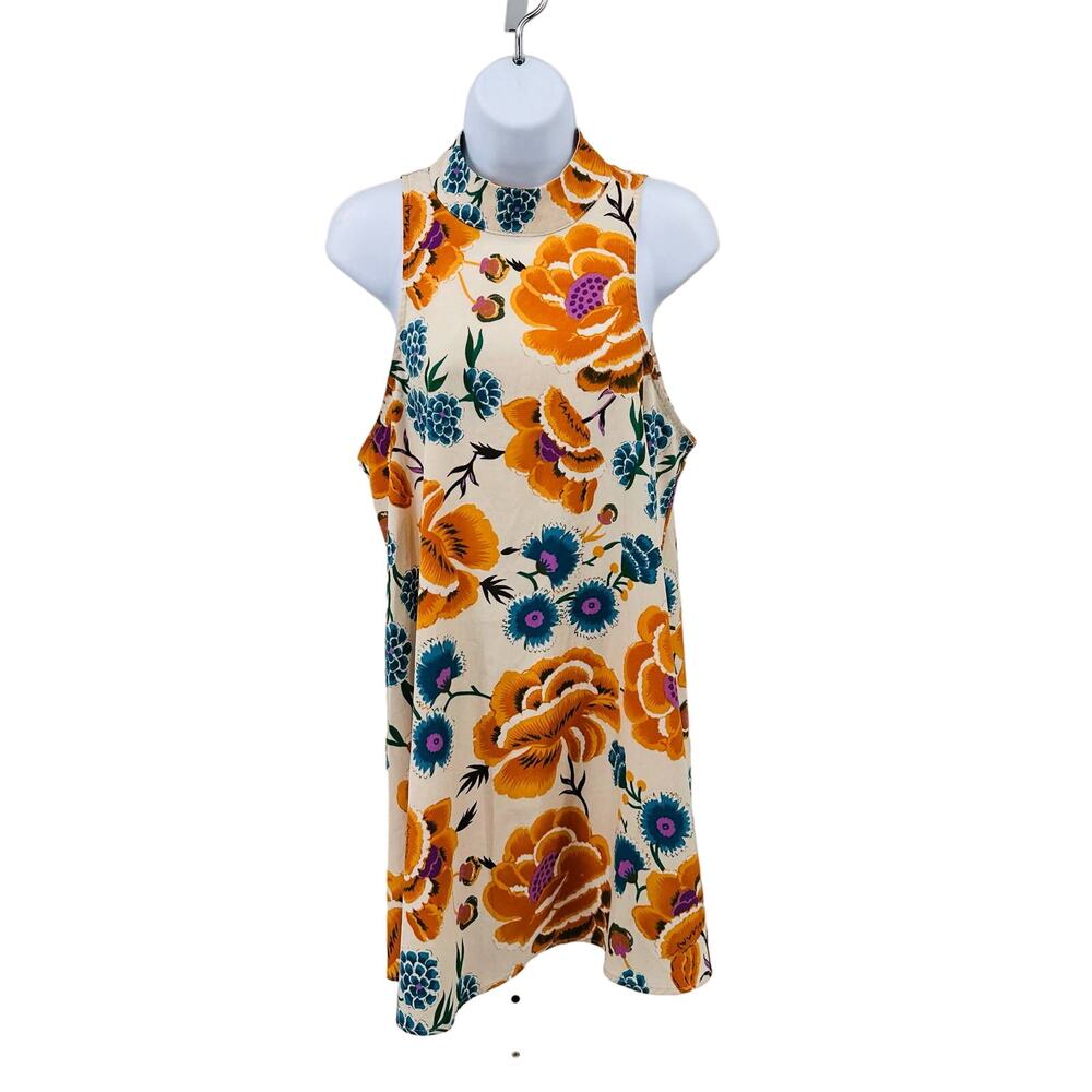 By Together Dress WMNS M Cream Floral Mock Neck Tank Backless Retro Cottagecore